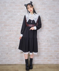 Sister Dress with embroidery collar(Black-F)