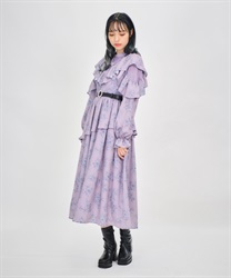 Flower pattern long Dress(Lavender-F)