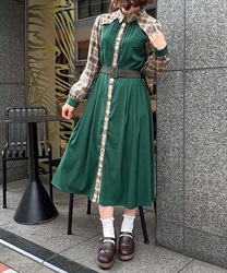 Check -bicolor Dress(Green-F)