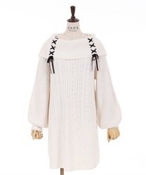 Knit tunic with lace-up design(Ecru-Free)