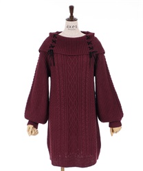 Knit tunic with lace-up design(Wine-Free)