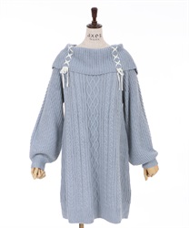 Knit tunic with lace-up design(Blue-Free)