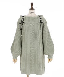 Knit tunic with lace-up design(Green-Free)