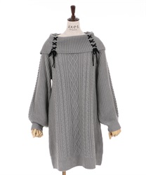 Knit tunic with lace-up design(Grey-Free)