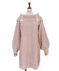 Knit tunic with lace-up design(Pink-Free)