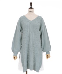 【Time Sale】Side pleated knit tunic(Saxe blue-Free)