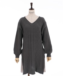 【Time Sale】Side pleated knit tunic(Chachol-Free)