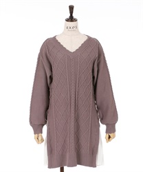 【Time Sale】Side pleated knit tunic(Lavender-Free)