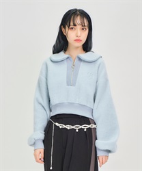 Mall knit -style cropped Pullover(Saxe blue-F)