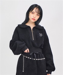 Mall knit -style cropped Pullover(Black-F)
