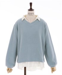 Shirt layered style pullover(Blue-Free)