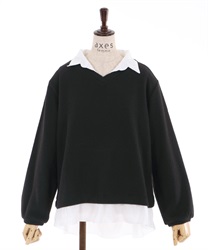 Shirt layered style pullover(Black-Free)