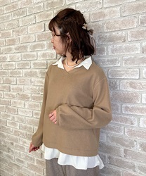 Shirt layered style pullover