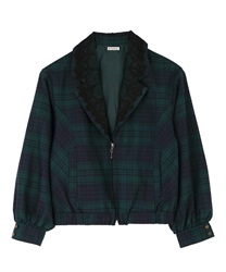 Tartan check pattern jacket(Blue green-Free)