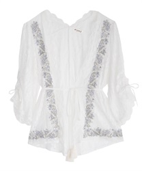Lacy flower embroidery cardigan(White-Free)