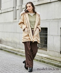 Middle length mod coat with hood(Beige-M)