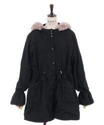 Middle length mod coat with hood(Black-M)