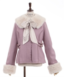 Fur collar Belt design coat(Pink-F)