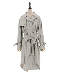 Check long trench coat(Green-F)