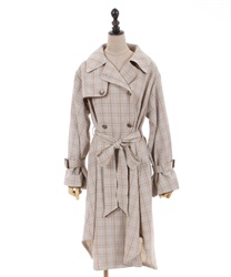Check long trench coat(Brown-F)