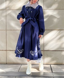 Snow crystal embroidery coat(Navy-M)