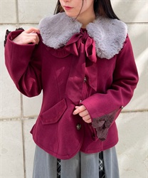 Short coat with fur collar(Wine-F)
