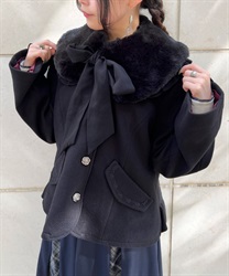 Short coat with fur collar(Black-F)