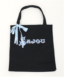 sajou logo tote bag with ribbon(Black-M)