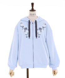 Flower embroidery parka(Saxe blue-F)