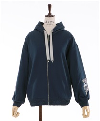 Flower embroidery parka(Navy-F)