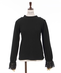 Lace x tulle sleeve Pullover(Black-F)