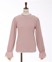 Lace x tulle sleeve Pullover(Pink-F)