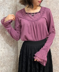 Satin Rose Design Pullover(Purple-F)