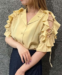 Lace -up frill sleeve Blouse(Yellow-F)