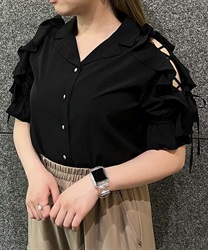Lace -up frill sleeve Blouse(Black-F)