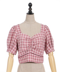 Check biscuit design Blouse(Pink-F)
