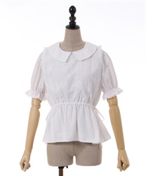 Embroidery Lace Tabrier style Blouse(Ecru-F)