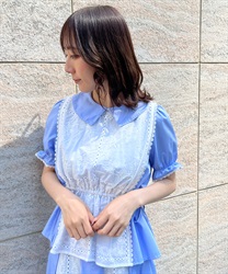 Embroidery Lace Tabrier style Blouse(Saxe blue-F)