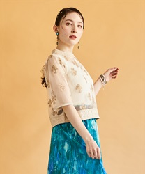 Tulle x flower embroidery Blouse(Ecru-F)