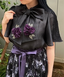 Hydrangea decoration ribbon Blouse Pullover(Black-F)