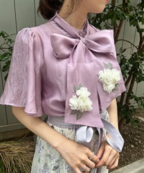 Hydrangea decoration ribbon Blouse Pullover(Lavender-F)