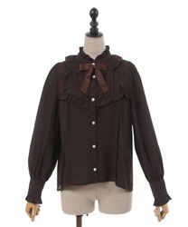 Stand collar frill Blouse(Brown-F)