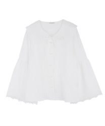 Big collar blouse with embroidery(White-Free)
