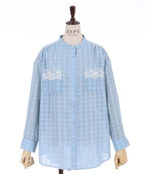 Sheer check long Shirt(Saxe blue-F)