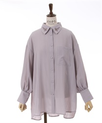 Collar embroidery sheer check shirt(Greige-F)