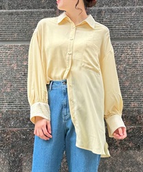 Lace overlap volume sleeve shirt(Yellow-F)
