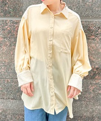Lace overlap volume sleeve shirt