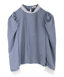Stripe satin blouse(Blue-Free)
