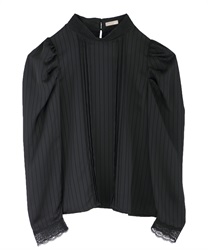 Stripe satin blouse(Black-Free)