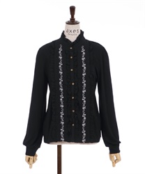 Roses embroidery blouse style pullover(Black-F)